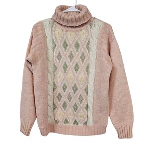 Vintage Liz Sport Soft Girl Turtleneck Aztec Knit Pullover Sweater